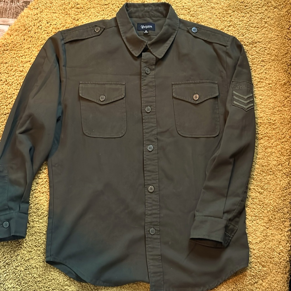 Brixton Military Style Khaki Green Button Down with Pockets